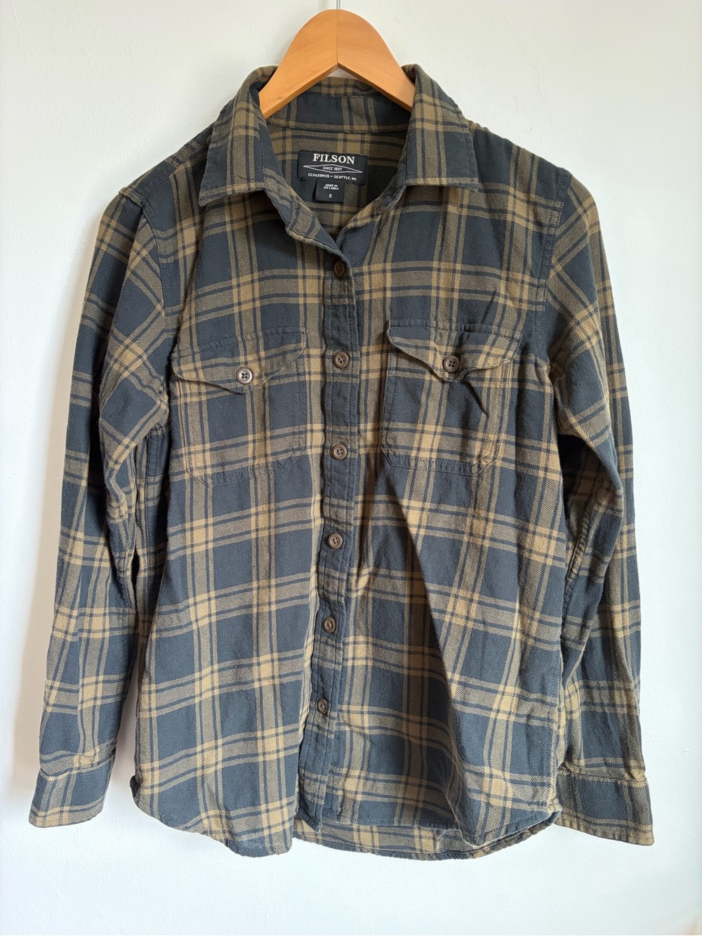 Filson Gray and Green Plaid Button-Down Shirt